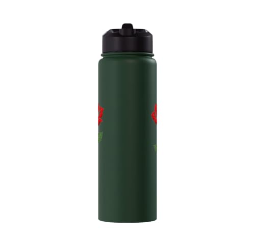 Maria Personalized Rose Name Elegant Floral Women Girls Stainless Steel Insulated Water Bottle - color: Dark Green