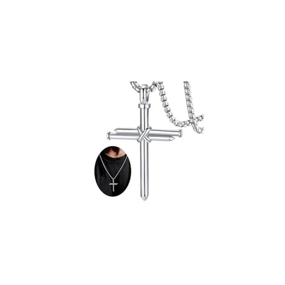 FaithHeart Stainless Steel Cross Necklace for Men, Silver/Black/Gold Cross Chains for Men Religious Amulet Necklaces Christian Gifts for Dad - style: Nail Cross-Silver
