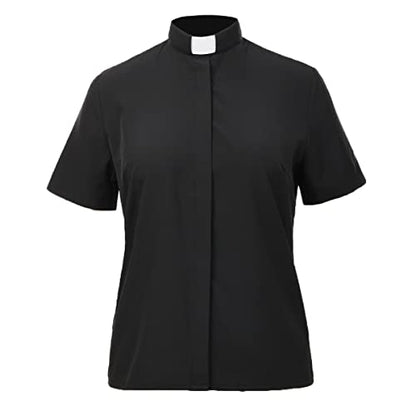 BPURB Women's Clergy Tab Collar Shirt Ministry Blouse - color: Black, size: 5X-Large