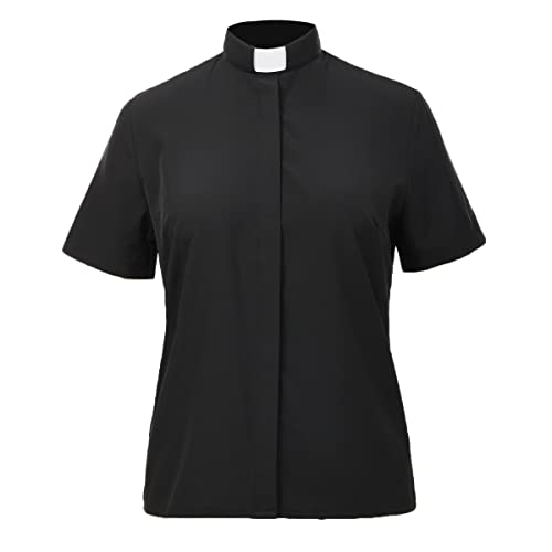 BPURB Women's Clergy Tab Collar Shirt Ministry Blouse - color: Black, size: Small