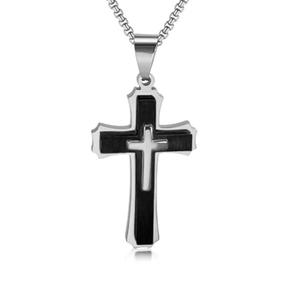 OLEVS Men's Cross Pendant Necklace Large Stainless Steel Cross Pendant Necklace for Men Women - color: black silver