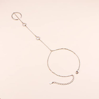 S925 Sterling Silver Finger Ring Bracelet Hand Adjustable Chain for Women - style: Heart CZ