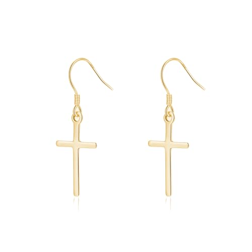 SLUYNZ 925 Sterling Silver Cross Dangle Earrings for Women Teens Cross Drop Earrings Dangle - color: B-Yellow