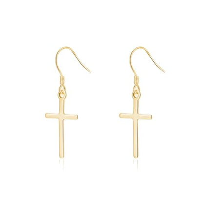 SLUYNZ 925 Sterling Silver Cross Dangle Earrings for Women Teens Cross Drop Earrings Dangle - color: B-Yellow