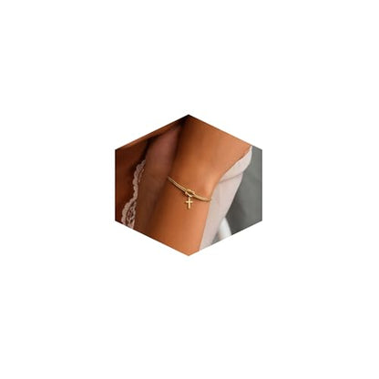14K Gold Plated Cross Knot Bracelet for Women - color: Gold Cross&Kont Chain