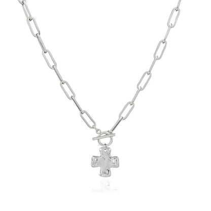 Chunky Cross Necklace for Women, 14K Gold Silver Pendant Necklace - color: White Gold-Toggle-0.8 inch pendant