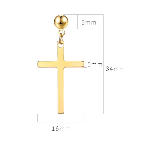 MALOYANVE Stainless Steel Cross Earrings for Men Women Personalized Hypoallergenic Minimalist Black Silver Faith Hanging Crosses Fashion Hope Love Godliness Dangling Drop Earring Jewelry Gifts - color: Gold Cross Stud