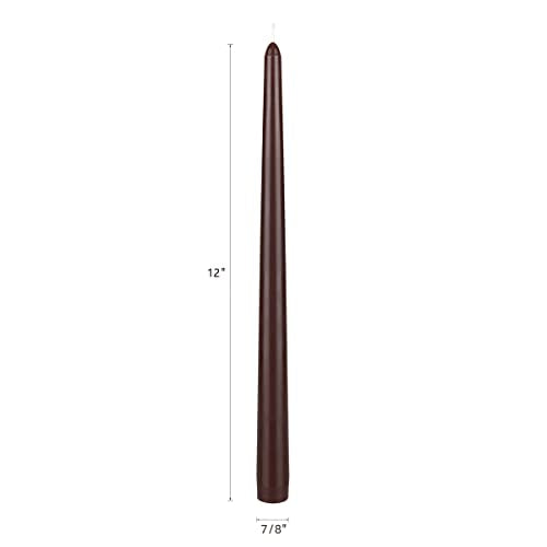 Mega Candles 12 pcs Unscented Brown Taper Candles, Hand Poured Wax Candle 12 Inch x 7/8 Inch, Home Décor, Wedding Receptions, Centerpieces, Occasions, Events, Romantic Dinners, Prayer, Holders - color: Brown