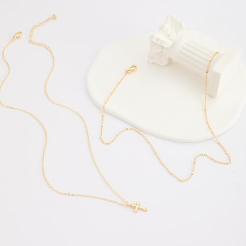 Rotnso Cross Necklace for Women 14K Gold Plated Dainty Small Pendant Choker - style: 2 Layered Bead+Vintage Cross-GD