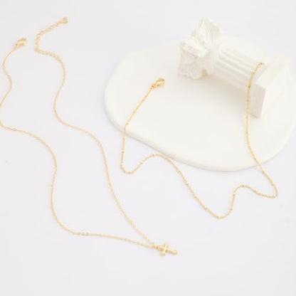 Rotnso Cross Necklace for Women 14K Gold Plated Dainty Small Pendant Choker - style: 2 Layered Bead+Vintage Cross-GD