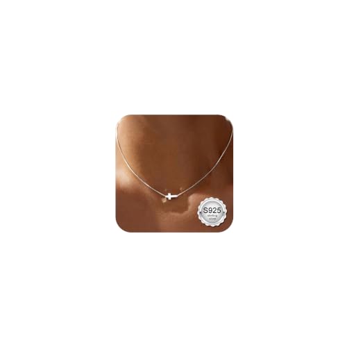 Subiceto Cross Necklace for Women,Small Sterling Silver Cross Pendant - color: Silver-Sideways Cross