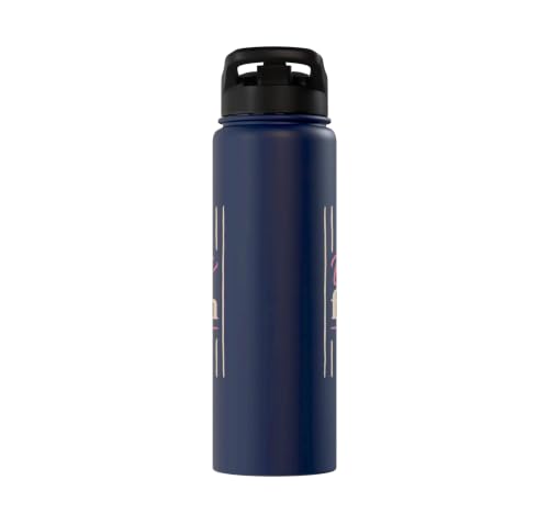 Christian Faith Scripture Verse Walk by Faith Pink Bow Stainless Steel Insulated Water Bottle - color: Navy Blue