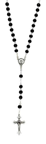 Eurofusioni Catholic Rosary beads Prayer men and women - Black wooden bead necklace and silver plated cross