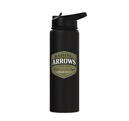 Raising Arrows Since 2026 Psalm 127:4 Faith Family Dad Stainless Steel Insulated Water Bottle - color: Black