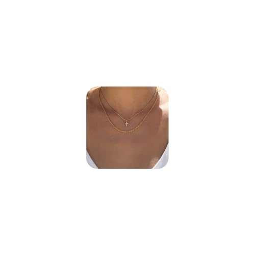 CONRAN KREMIX Waterproof Gold Layered Cross Necklace for Women Non Tarnish,14k Gold Plated Stainless Steel Dainty Cross Necklace Stack Necklaces Set for Women Christian Gifts Jewelry - color: Gold-Cross04