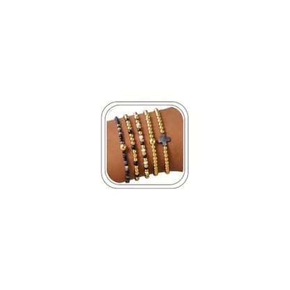 M MOOHAM Beaded Bracelets for Women Teen Girls, 14K Gold Bracelet Stack - color: Black Cross