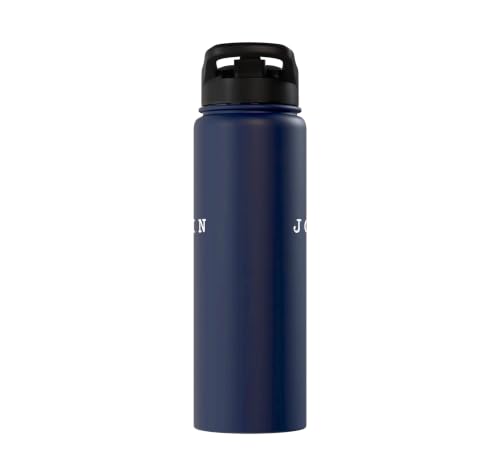 John 3:16 Bible Verse Christian Cross Front, Back Print Stainless Steel Insulated Water Bottle - color: Navy Blue