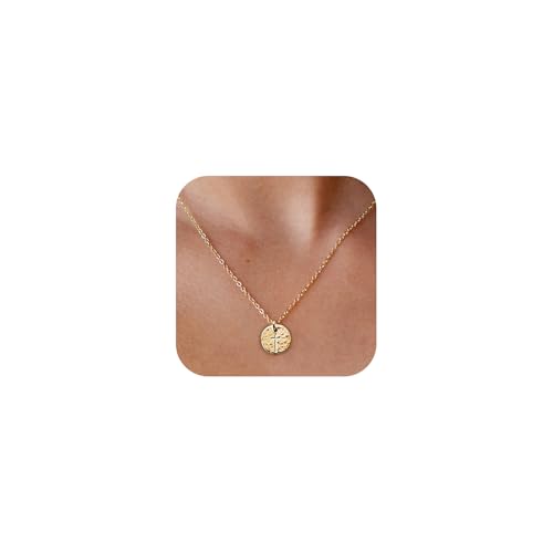 NIXMAX Small Cross Necklace for Women, 14K Gold Silver Plated Pendant - color: Gold-Hammered Cross