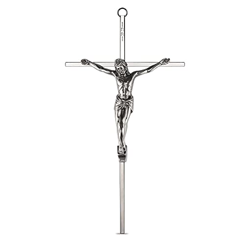 ACHIBANG Crucifix Wall Cross, 10 Inch Silver Catholic Jesus Home Decor - color: Shiny Silver