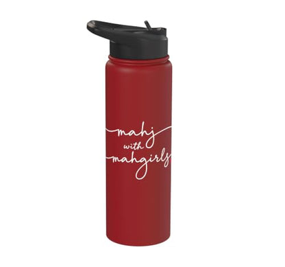 Mahjong With MahGirls Elegant Script Heart Stainless Steel Insulated Water Bottle - color: Red