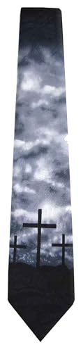 Mens Christian Themed Jesus Crosses Novelty NeckTie Ties - color: Black Gray