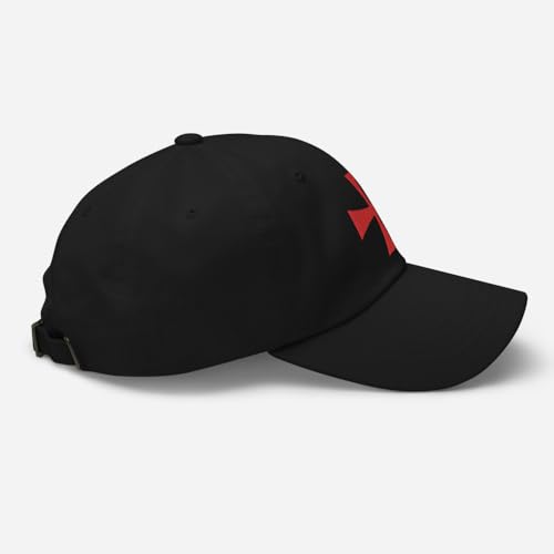 Knights Templar Hat - Christian Catholic Crusader - Knights Templar Cross Embroidered Adjustable Baseball Cap - color: Black