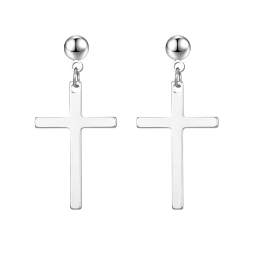 MALOYANVE Stainless Steel Cross Earrings for Men Women Personalized Hypoallergenic Minimalist Black Silver Faith Hanging Crosses Fashion Hope Love Godliness Dangling Drop Earring Jewelry Gifts - color: Silver Cross Stud