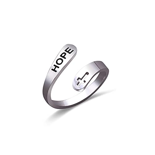Caiyao Stainless Steel Christian Cross Engraved Love Faith Hope Blessed Ring Polished Opening Adjustable Letter Religious Ring for Women Men Birthday Jewelry Gift - color: C hope