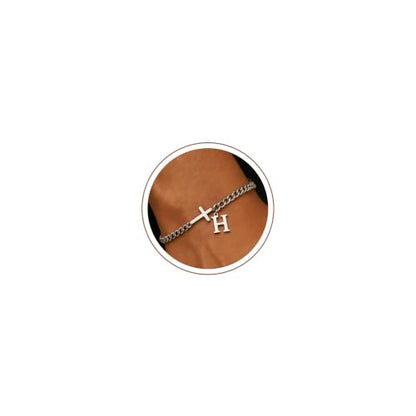 Cross Bracelets for Men Initial A - Z Faith Cross Bracelets Gifts - color: Silver H