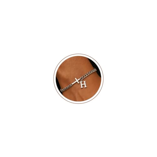 Cross Bracelets for Men Initial A - Z Faith Cross Bracelets Gifts - color: Silver H