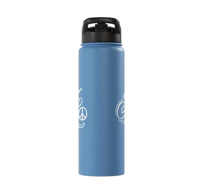 fancy Italic script Initial Letter A minimalist peace symbol Stainless Steel Insulated Water Bottle - color: Light Blue