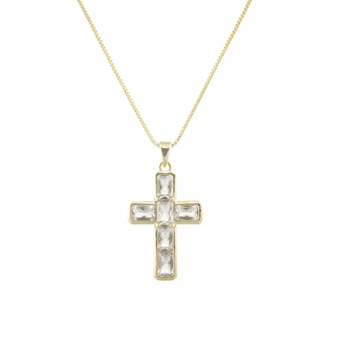 Gold Cross Necklace for Women, 14K Gold Plated - style: Square-Cut Zircon Cross