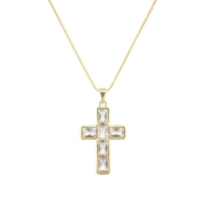 Gold Cross Necklace for Women, 14K Gold Plated - style: Square-Cut Zircon Cross