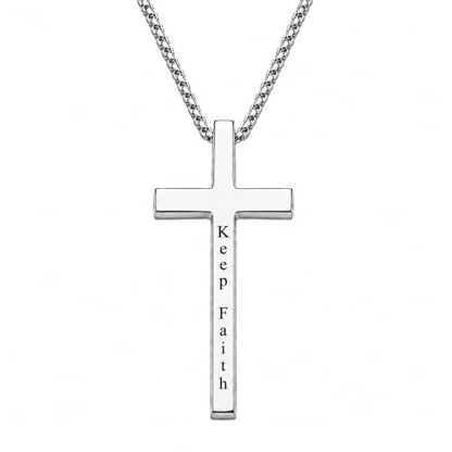 Engraved Cross Necklace for Men, Women & Boys & Girls Cross Necklace, Stainless Steel Cross Pendant Necklace, Faith & Inspiration Christian Jewelry Gift - color: Keep Faith