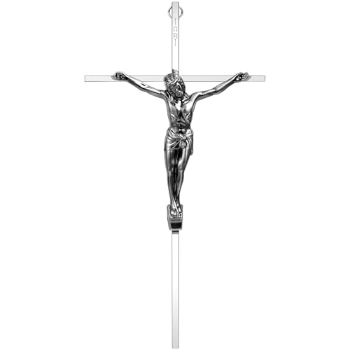 ALDENTA Crucifix Wall Cross, Catholic Metal Cross for Wall, 10 Inch Silver Jesus Crucifix for Home Decor - color: Shiny Silver