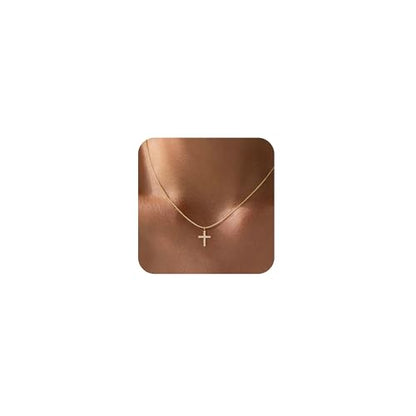 Cross Necklace For Women,14K Gold Plated Small Dainty Colorful Beaded Cubic Zirconia Diamond Double Layered Cross Pendant Choker Necklaces For Women,Christian Easter Religious Jewelry Gifts - style: Box Chain Small CZ Cross-Gold