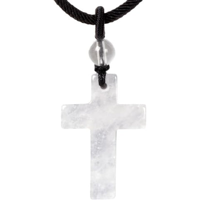 Justinstones Natural Gemstone Carved Cross Reiki Chakra Pendant Necklace 22 Inch - color: 30mm White Clear Quartz