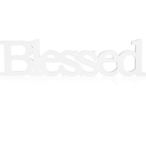 Blulu Blessed Letter Table Sign Wooden Blessed Standing Sign,White - color: White