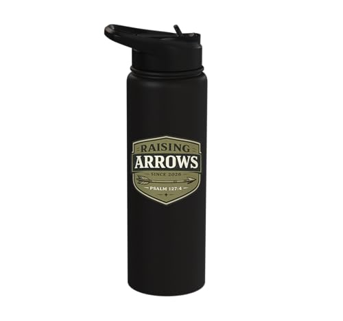 Raising Arrows Since 2026 Psalm 127:4 Faith Family Dad Stainless Steel Insulated Water Bottle - color: Black