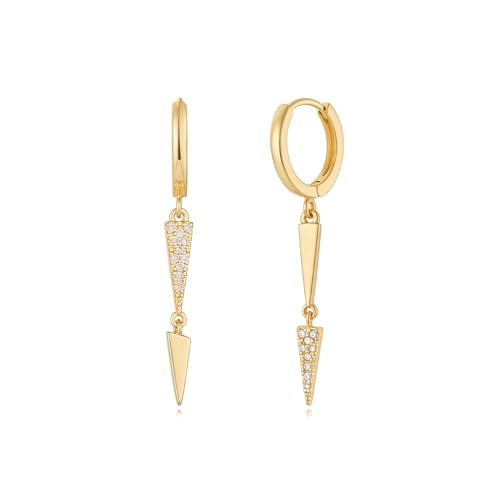 MYEARS Women Earrings Gold Huggie Hoop Dangle Drop 14K Gold Plated Small Simple Hypoallergenic Everyday Jewelry - style: Link Triange