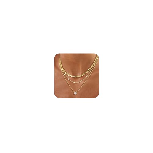 Layered Gold Necklace for Women, 14K Gold Plated Necklace Stack Set, Dainty Pendant Necklace Non Tarnish, Fashion Bow CZ Circle Star Hammered Cross Jewelry Gift for Women - color: Gold-01
