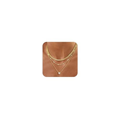 Layered Gold Necklace for Women, 14K Gold Plated Necklace Stack Set, Dainty Pendant Necklace Non Tarnish, Fashion Bow CZ Circle Star Hammered Cross Jewelry Gift for Women - color: Gold-01