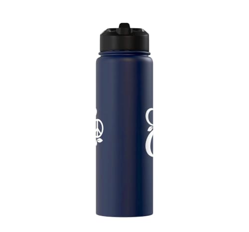 fancy Italic script Initial Letter E minimalist peace symbol Stainless Steel Insulated Water Bottle - color: Navy Blue