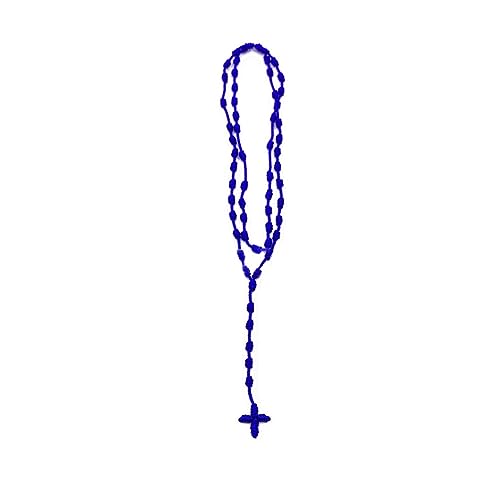 Caiyao Lightweight Catholic Knotted Rosary Cross Long String Necklace for Women Durable Braided Long Knotted Cord Rope Strand Twine Cross Spiritual Necklace Teen Girls Boys Keepsake Gift, 20 Inches - color: blue