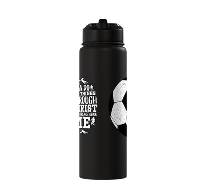Christian Soccer Faith Graphic Bible Verse Philippians 4:13 Stainless Steel Insulated Water Bottle - color: Black