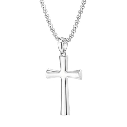 Small Dainty Cross Pendant Necklace 925 Sterling Silver for Women with 18", 20" Sturdy Chain 14K White Gold Plated - size: 18" Chain, style: Chunky