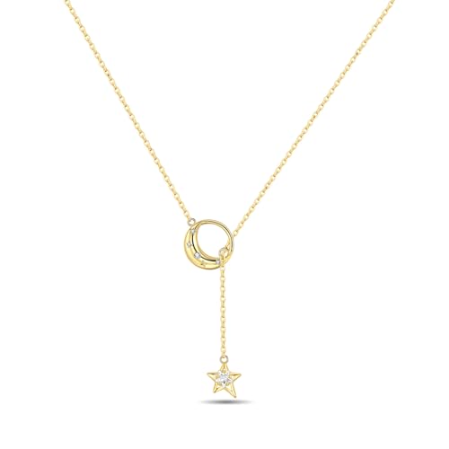 925 Sterling Silver Fashion Pendant Necklace for Women，Fashion Jewelry, 18K Gold Plated， Advanced Retro Series Link Chains ，Basic Multifunctional Accessories Suitable for Multiple Occasions and Daily Wear - color: Golden Star Moon Y-shaped Chain