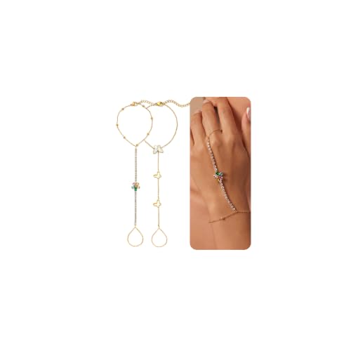 LALAPPLE Gold-Plated Hand Chain Bracelets for Women, 3Pcs - color: HB-gold spring 2pcs