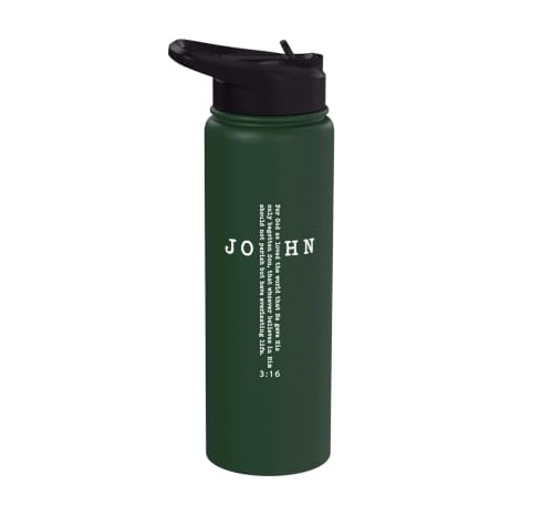 John 3:16 Bible Verse Christian Cross Front, Back Print Stainless Steel Insulated Water Bottle - color: Dark Green