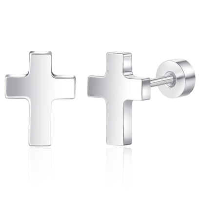 Limerencia Titanium Stud Earrings, Cross Earrings for Sensitive Ears - color: Silver +Screw Back